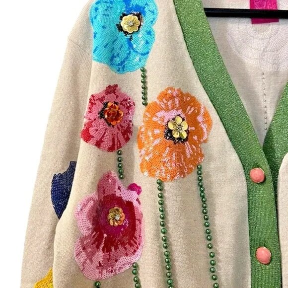 Queen of Sparkles Poppy Flower Beaded Embellished Cardigan XS - Picture 4 of 7